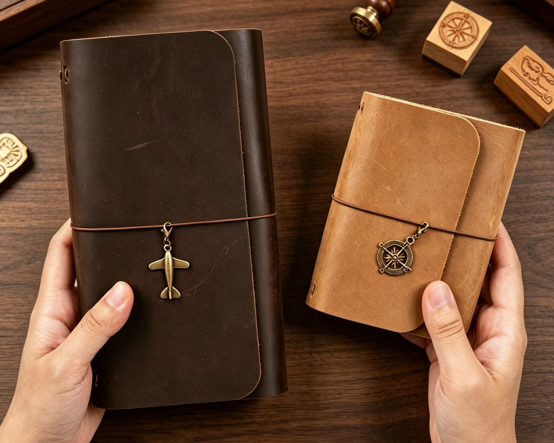 Genuine leather trifold traveler's notebook cover refillable journal for planning travel writing and creative notes - image 2