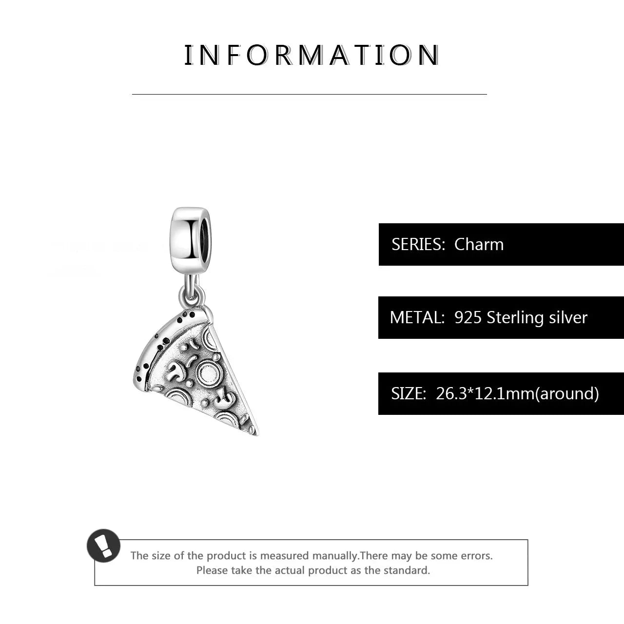 Pizza Dangle Charm in Sterling Silver Kozy Lumiere