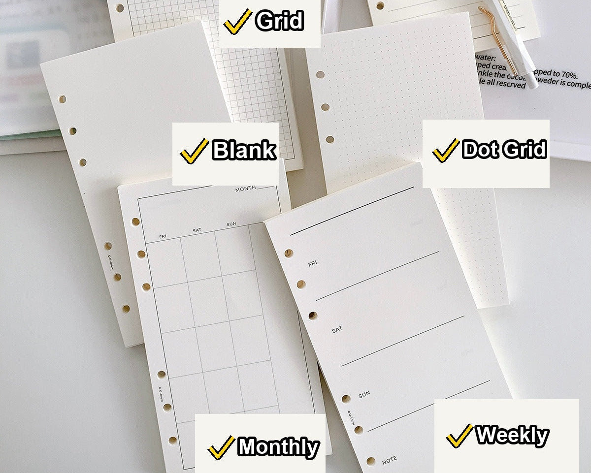 Planner Pages Loose Leaf Refills - A6 Size styles in English