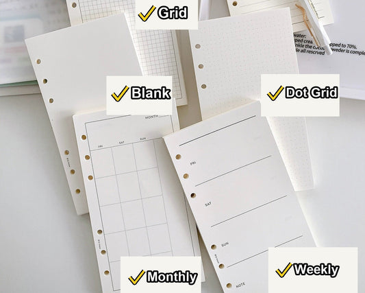 Planner Pages Loose Leaf Refills - A6 Size styles in English