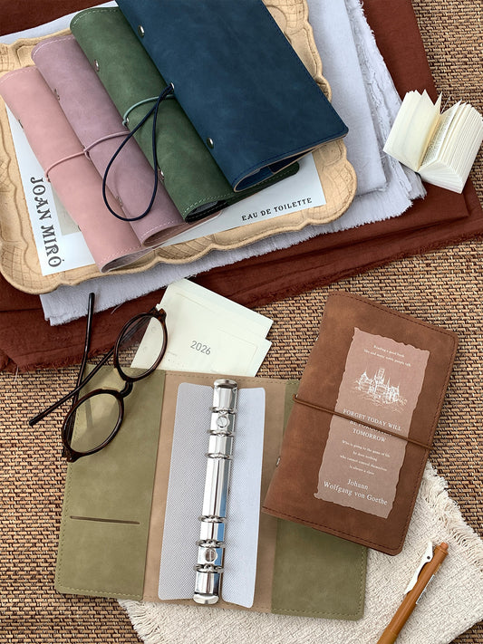 Color options for PU leather ring binder planners for journals and daily planning